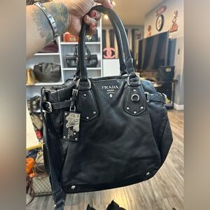 Prada Black Leather Tote with Silver Accents